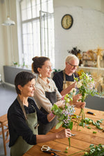 Team building floral workshop in Auckland creating modern posy bouquets at Fleur&Co